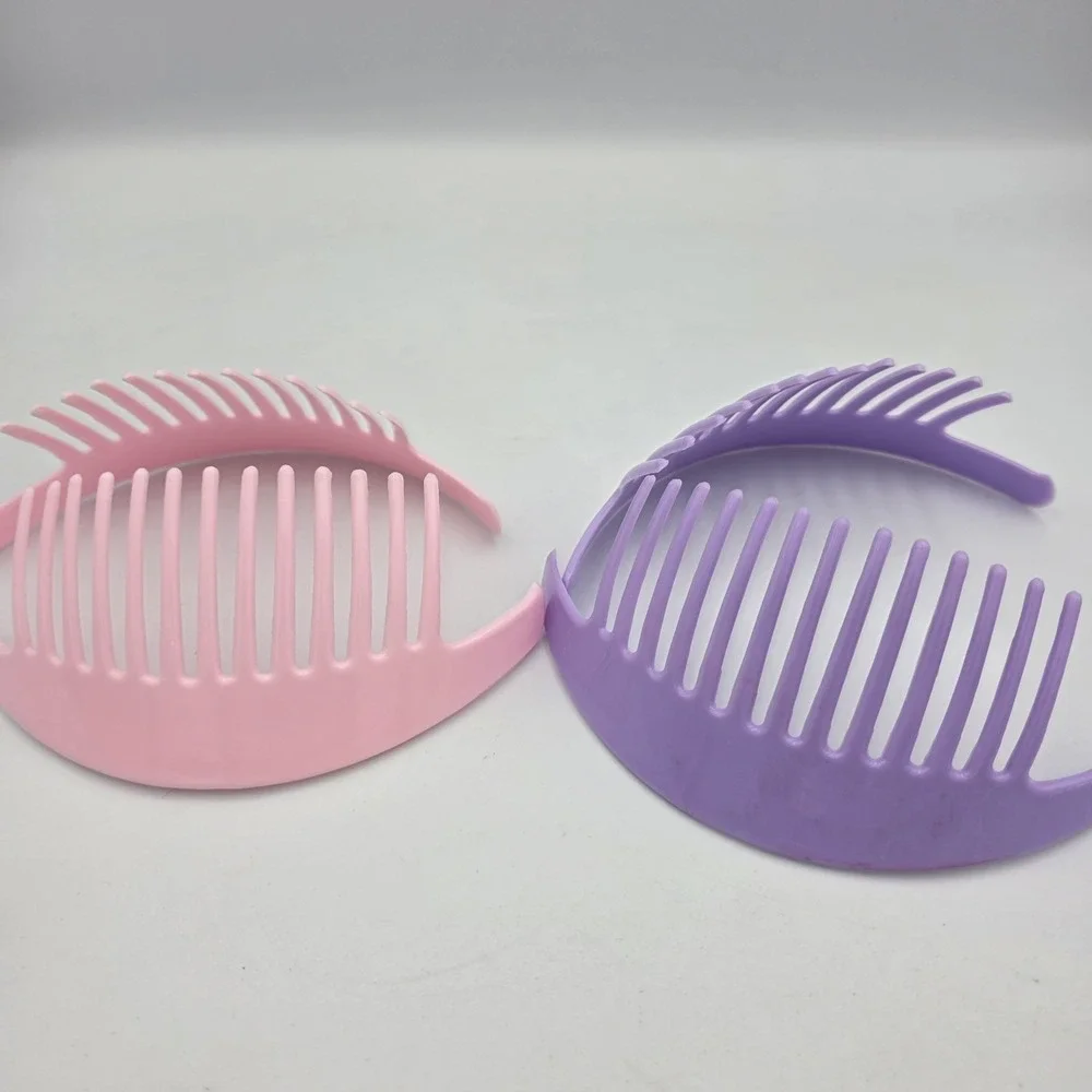 2 Vtg Tzers Style Hair Cincher Comb Banana Clips 4.5 inch 1980s Pink Lavender